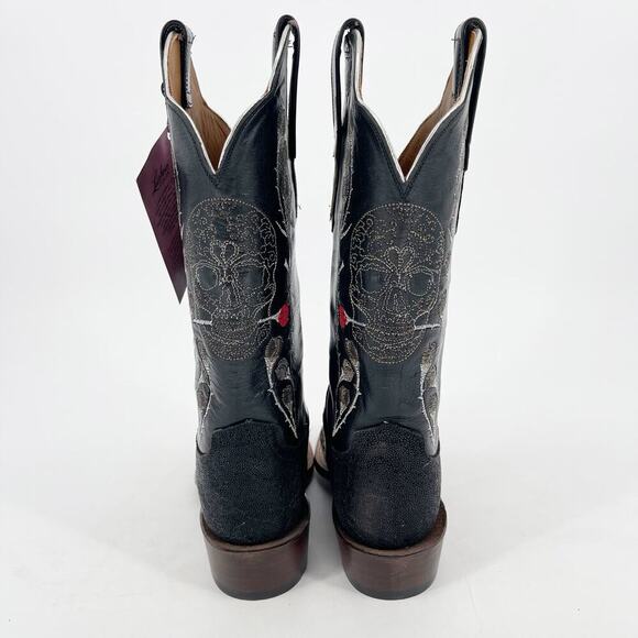 Lucchese Black Rosa Muerte Skull Rose Embroidered Western Cowgirl Boot size 7.5 - Picture 8 of 12